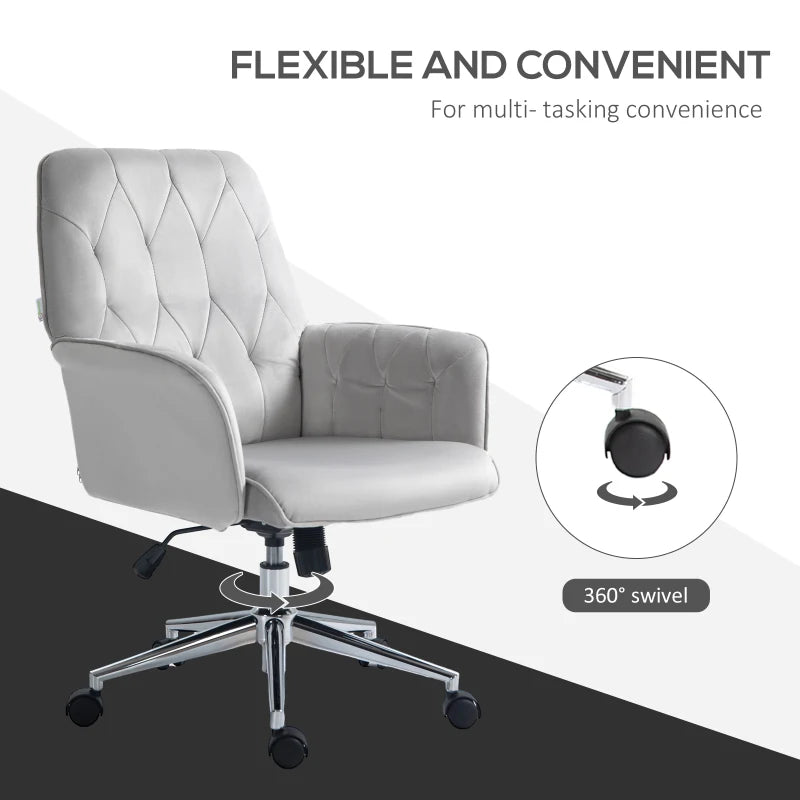 Vinsetto Modern Linen Computer Chair with Armrest, Adjustable Height Swivel Office Chair in Light Grey