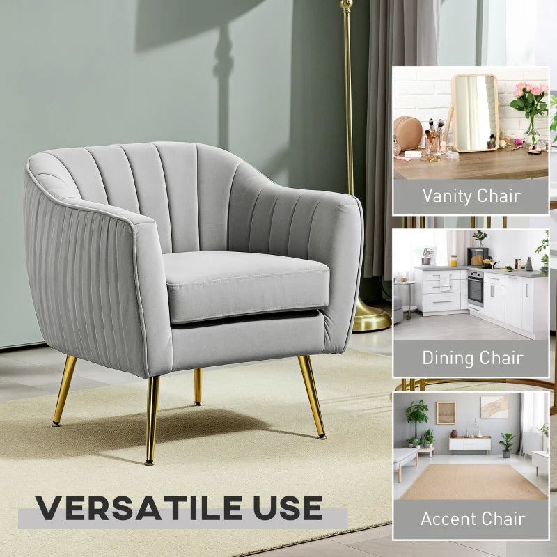 Velvet-Feel Shell Back Accent Chair in Grey for Stylish Home Decor