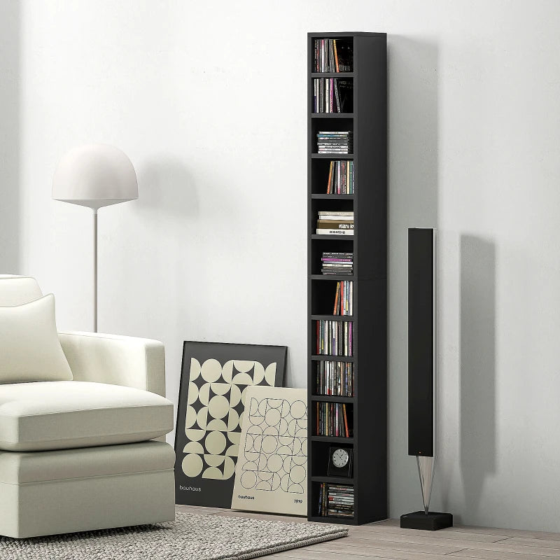 204 CD Tall Narrow Media Storage Tower - Black | Space-Saving Organizer for DVDs, Games & Media - Stylish Home Storage Solution