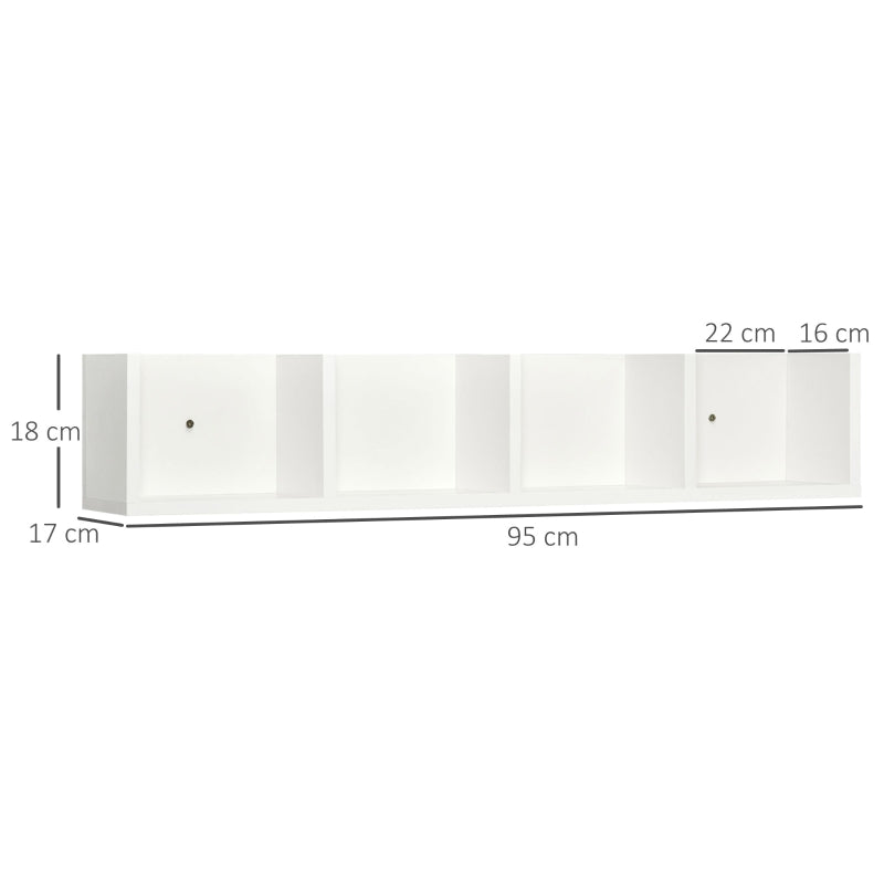 Wall Mount Media Storage Rack - 84 CD / 56 DVD/Blu-ray Organizer, 4 Cubes, Set of 2, White Wooden Shelf Unit