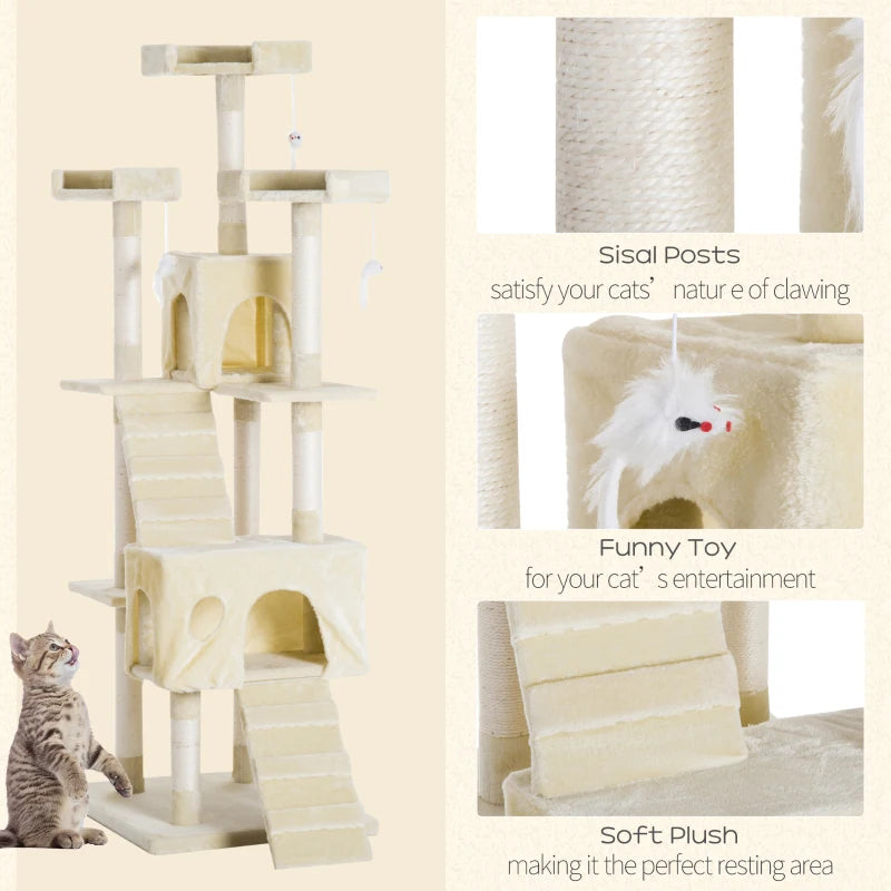 Deluxe Cat Tree for Indoor Cats - 181 cm Play Tower & Activity Center with Scratch Post & Climbing Features