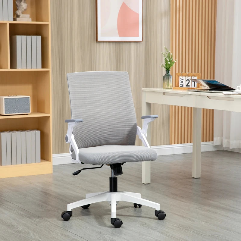 Vinsetto Grey Mesh Office Chair with Lumbar Support, Adjustable Height, Flip-up Armrests & Swivel Wheels - Ergonomic Desk Chair