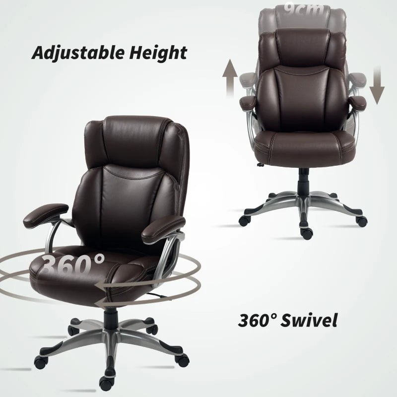 Ergonomic 49.5-59cm Brown Faux Leather Office Chair - Adjustable Height, Stylish Design for Home & Office Use