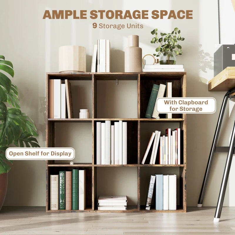 Rustic Brown Nine-Cube Storage Shelf - Versatile Organizer for Home, Office, and Kids' Rooms - Stylish and Functional