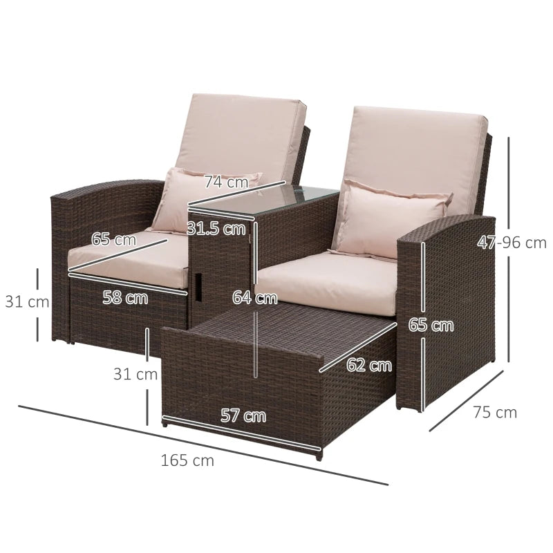 Brown Rattan 2-Seater Sofa Lounger Set