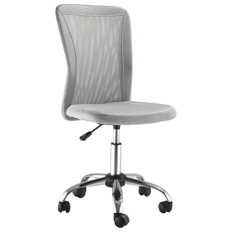 Armless Adjustable Office Chair with Rolling Wheels and Mesh Back for Home and Study Grey