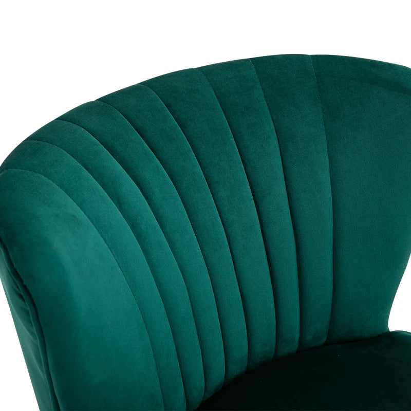 Velvet Accent Chairs with Curved Back and Wooden Legs - Set of 2 in Green for Home Decor