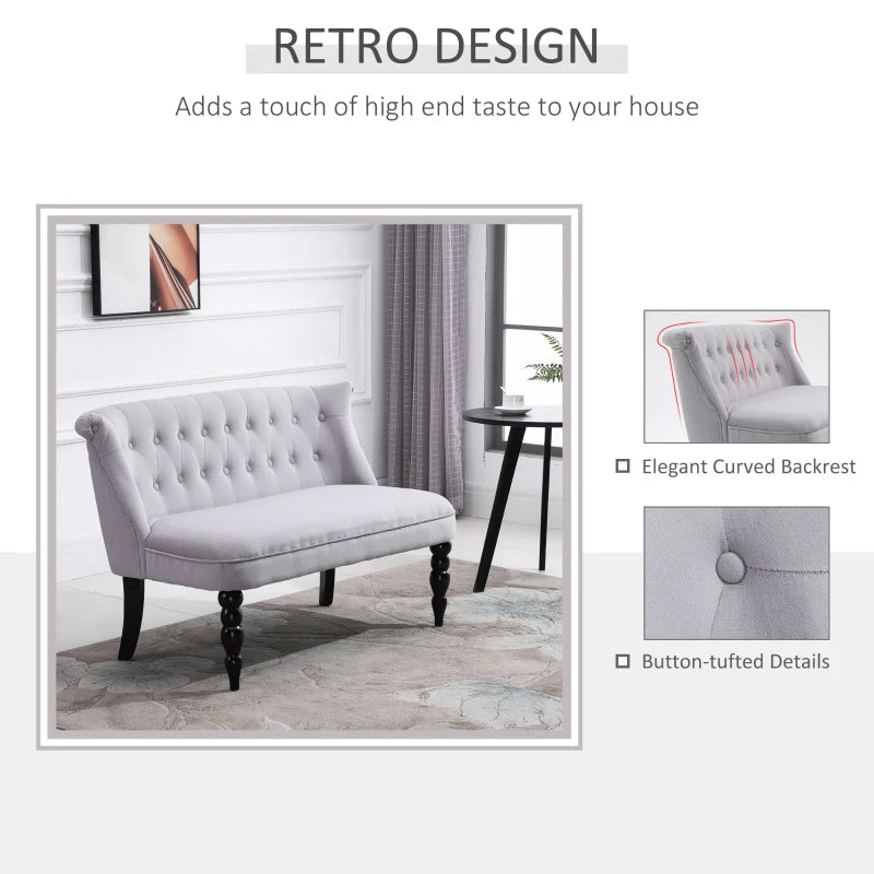 Vintage Button Tufted Chaise Lounger Sofa, Compact 2-Seater with Carved Legs for Bedroom or Living Room, Grey