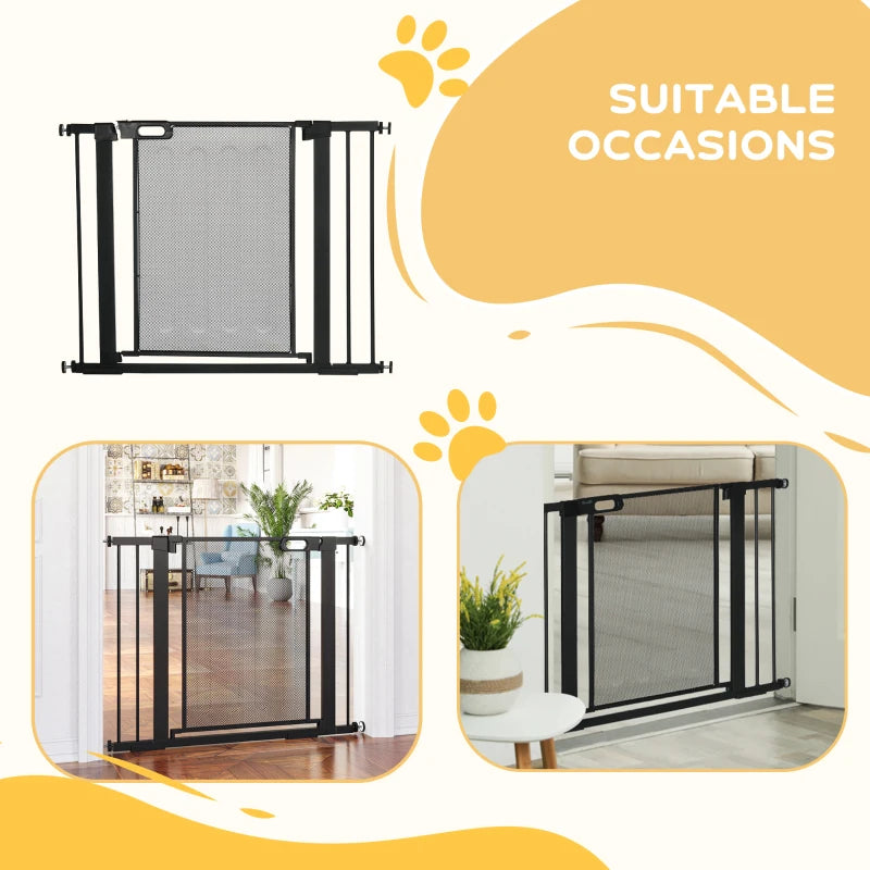 Adjustable Pressure Fit Safety Gate for Staircases, Hallways & Doorways - Black, 75-103CM with Extensions Kit