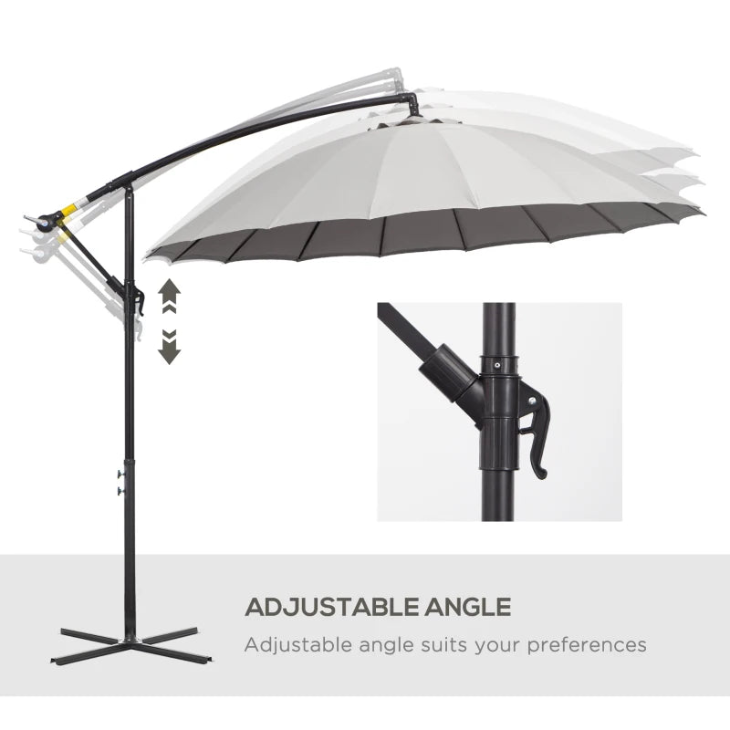 Light Grey 3m Cantilever Patio Umbrella with 18 Ribs & Vents