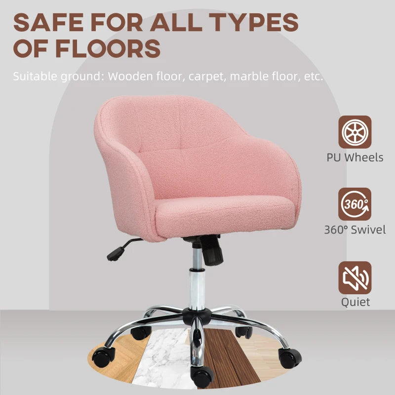 Pink Teddy Fleece Office Chair 46-56 cm - Cozy, Stylish, Adjustable Ergonomic Seating for Home & Office