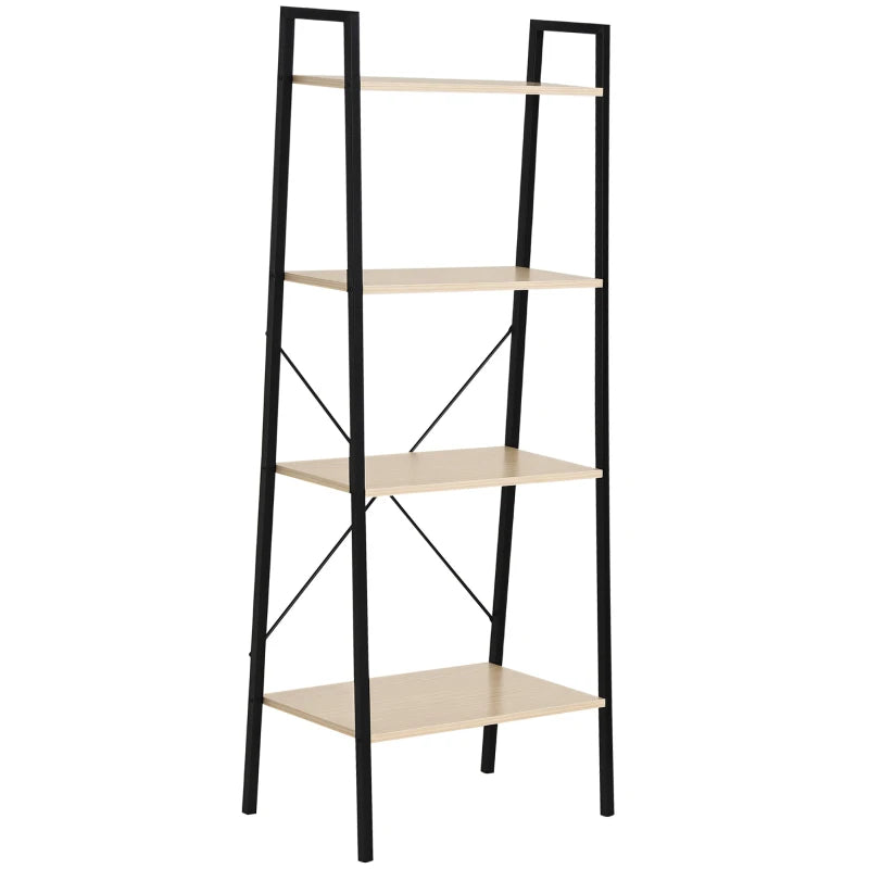 4-Tier Industrial Ladder Shelf - Stylish Oak & Black Bookshelf for Living Room, Bedroom, Kitchen Storage