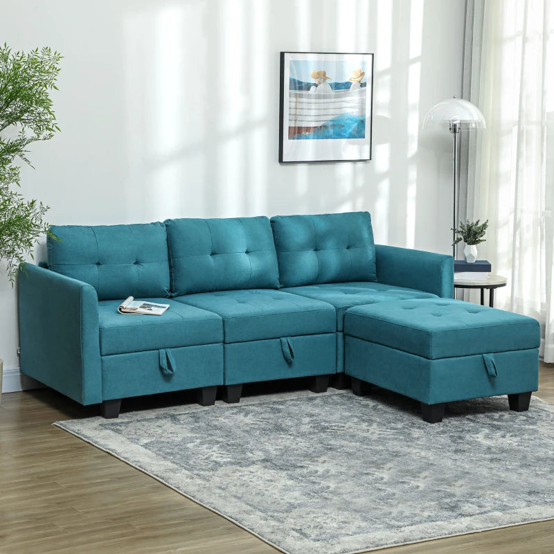 Light Blue 'L' Shape Modular Sofa with Storage for Stylish Living Rooms