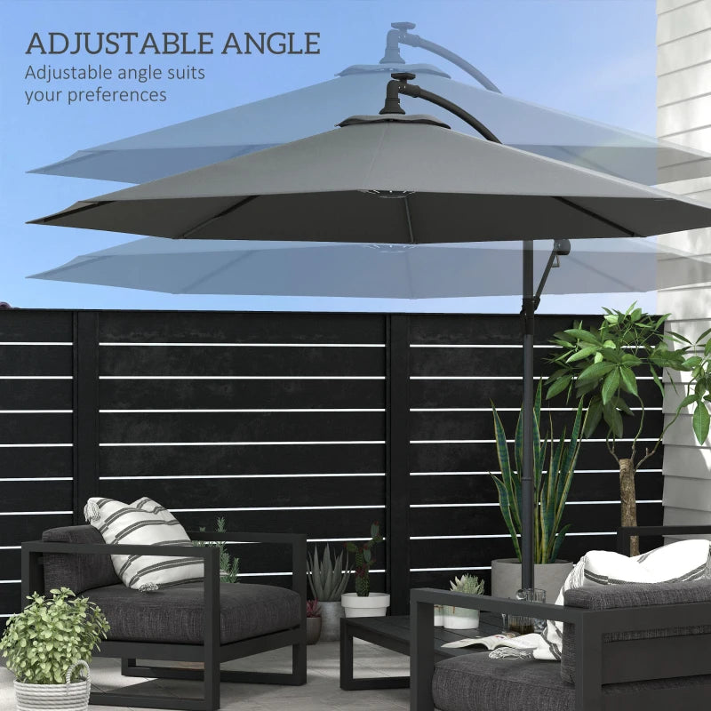 Grey Solar LED Cantilever Garden Umbrella