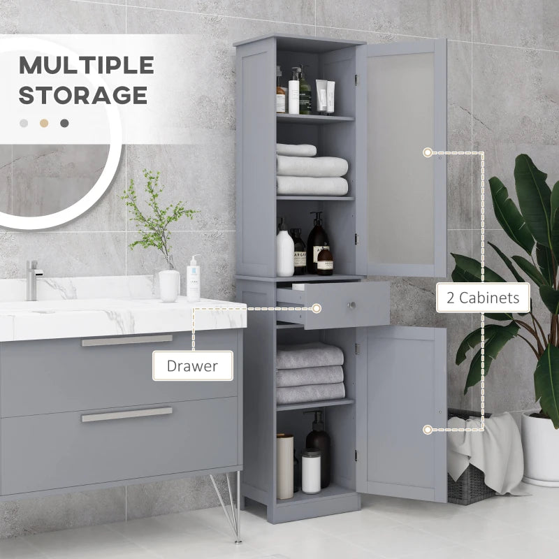 Bathroom Storage Cabinet with 3-Tier Shelf and Drawer Free Standing Slim Organizer Grey