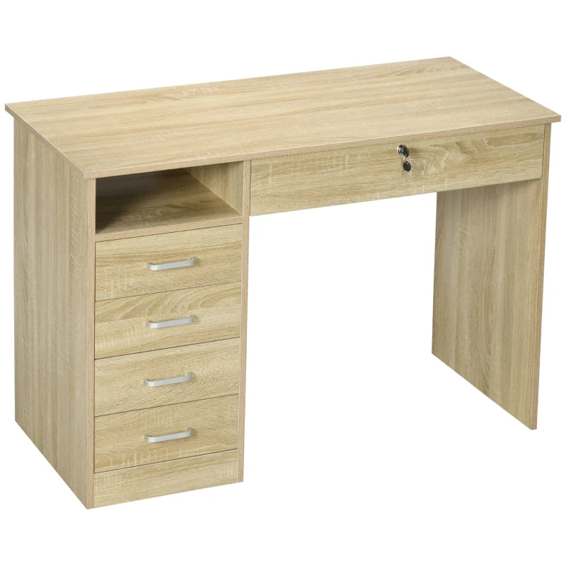 Stylish Oak Computer Desk with Lockable Drawer & Storage Shelf - Home Office & Study Furniture, 110x50x76 cm