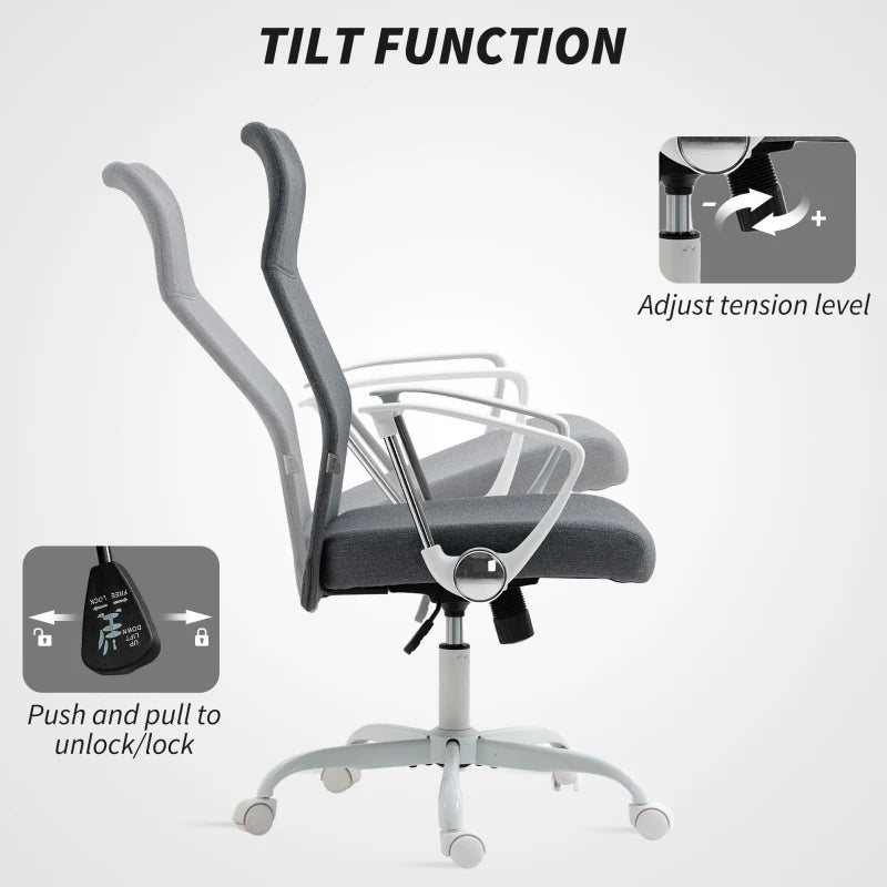Ergonomic Fabric High Back Office Chair in Grey - Stylish Comfort for Home & Office Use