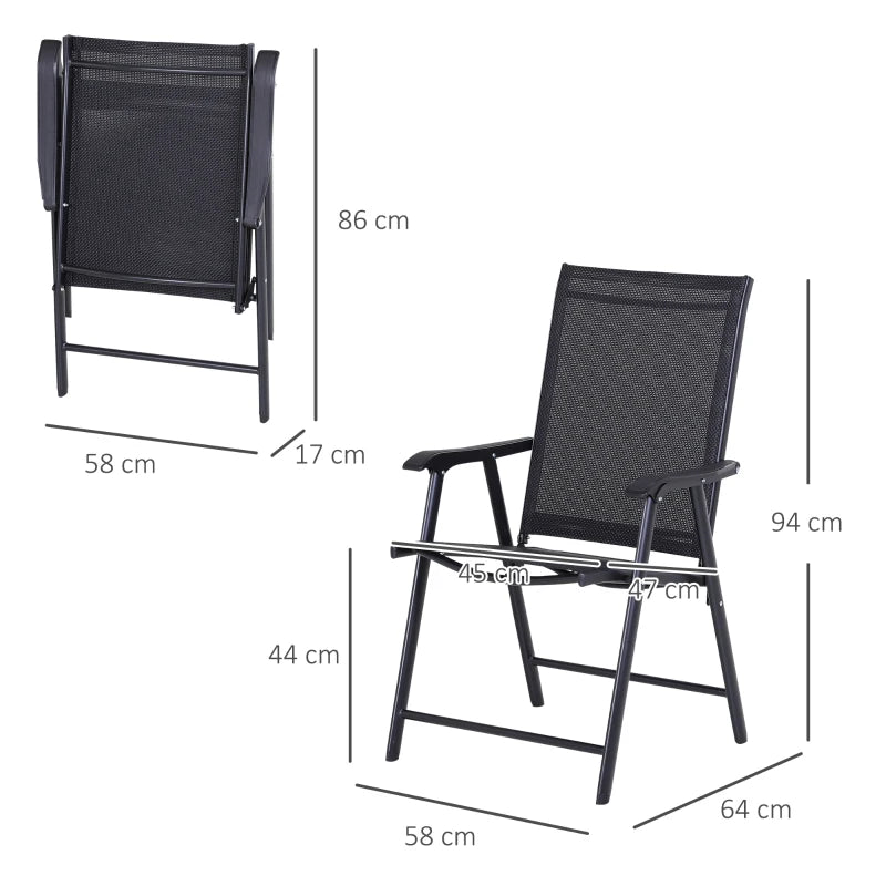 Black Folding Metal Outdoor Dining Chairs Set of 4