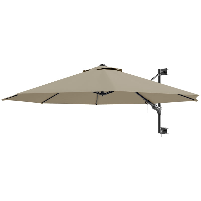 3m Wall-Mounted Parasol Shade with Handle - Outdoor Patio Umbrella in Khaki