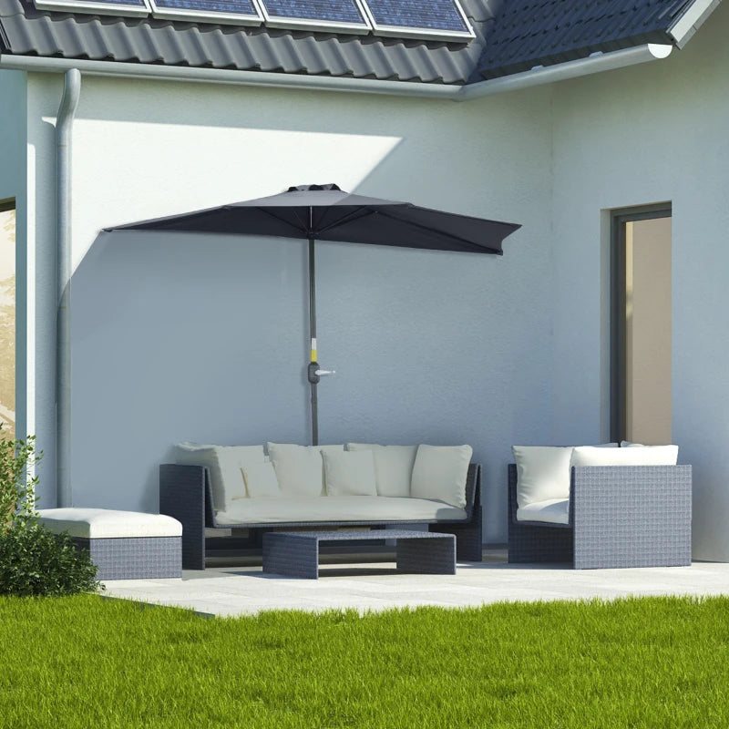 Grey 2.7m Half Garden Parasol with 5 Steel Ribs