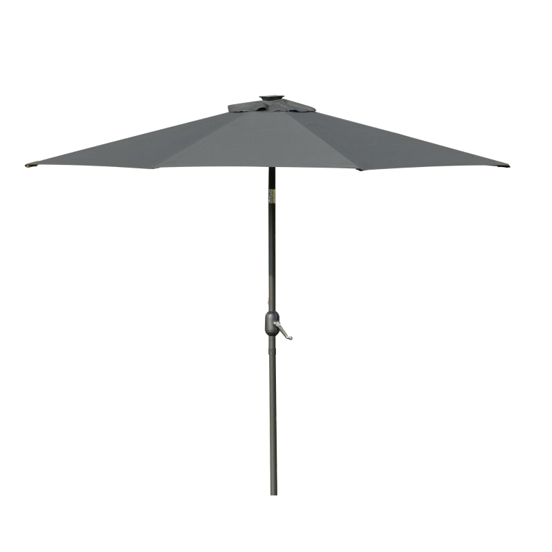 Grey 2.7m Patio Garden Umbrella with Tilt Crank and LED Lights