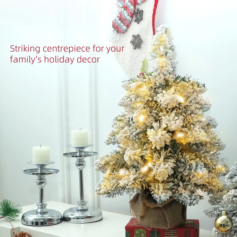 Set of 2 Mini 1.5ft Snow Flocked Christmas Trees with Lights - Battery Operated Tabletop Holiday Decor
