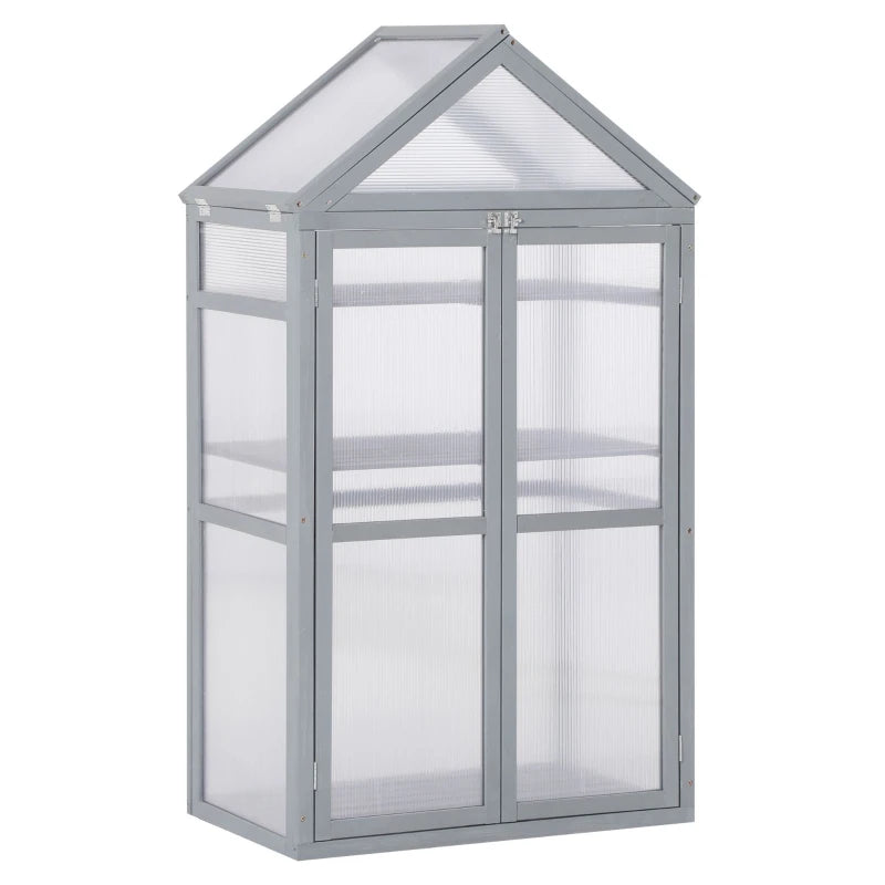 Grey Polycarbonate Garden Cold Frame Greenhouse with Adjustable Shelves
