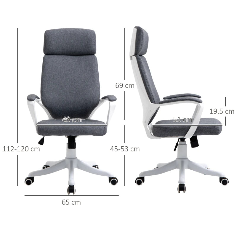 Vinsetto Ergonomic Office Chair - High Back Desk Chair with Headrest & Lumbar Support, Adjustable Height, Grey for Home & Work