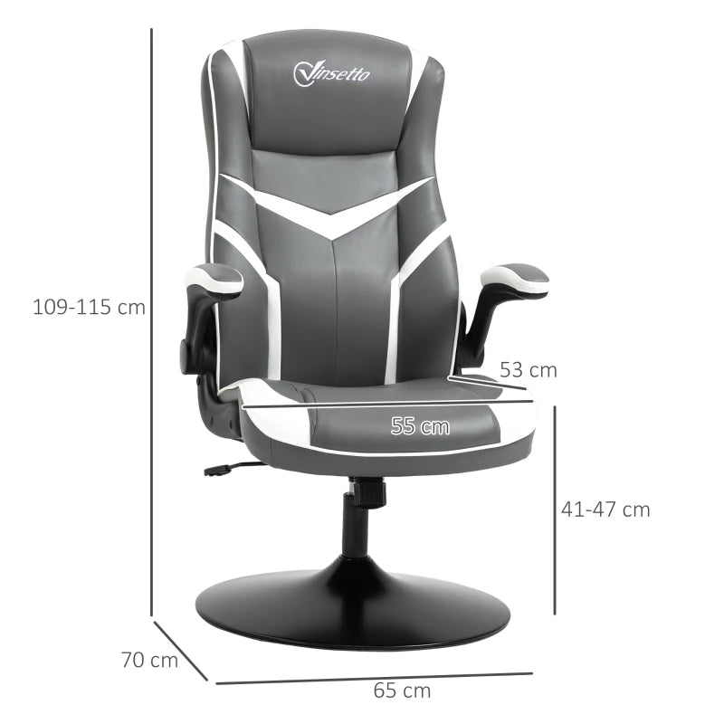 Vinsetto Ergonomic Gaming Chair - Adjustable Height, Swivel Base, PVC Leather - Stylish Grey Home Office Desk Chair