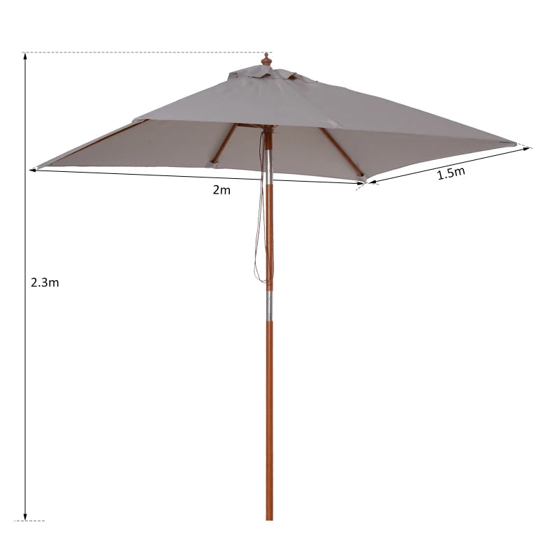 Grey 2m x 1.5m Tilting Garden Parasol Umbrella with Wood and Bamboo Frame