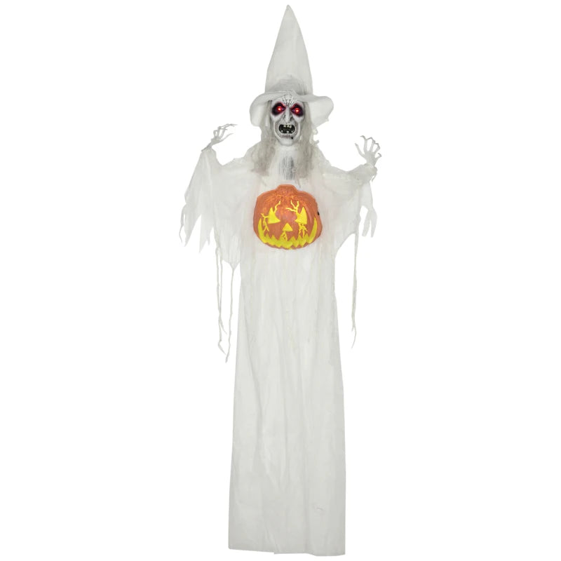 6ft Outdoor Halloween Witch Decoration with Pumpkin - Life Size Skeleton Prop, Sound & Motion Activated, Light Up Eyes, Laughing Sound