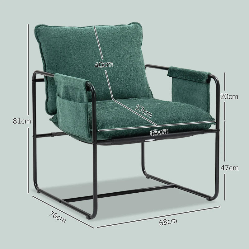Stylish Minimal Padded Accent Chair with Pockets in Green for Modern Living Spaces