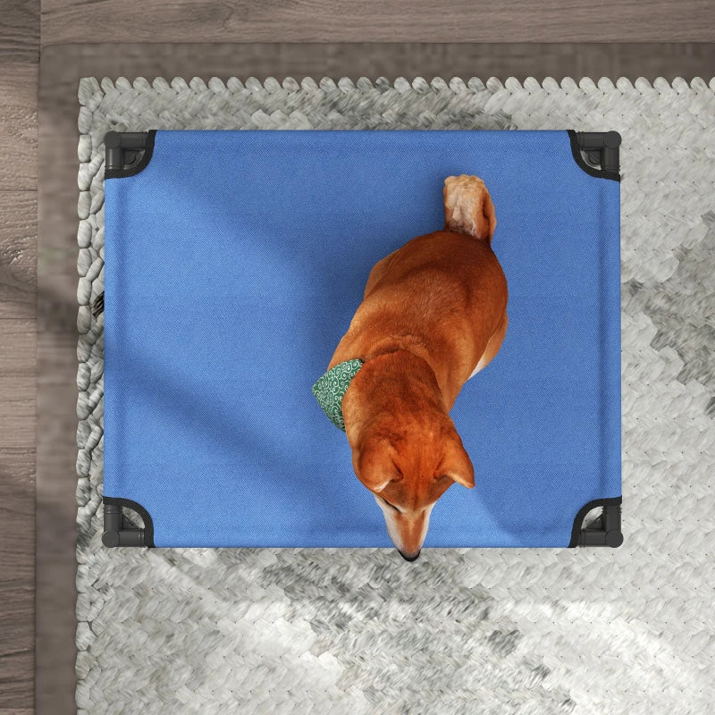Elevated Dog Bed for Cats & Dogs - Portable Medium Camping Bed with Metal Frame - Blue Color