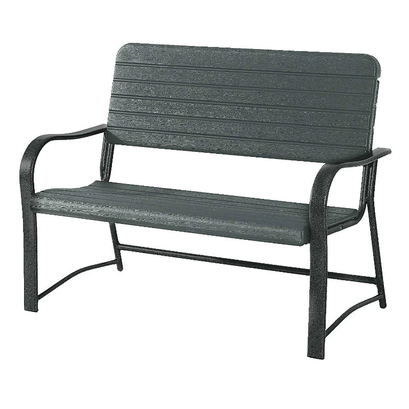 Metal Frame 2 Seater Bench - Black & Green Slat