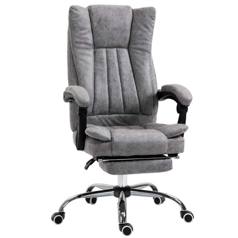 Vinsetto Grey Microfibre Home Office Chair - Reclining Desk Chair with Armrests, Swivel Wheels & Footrest