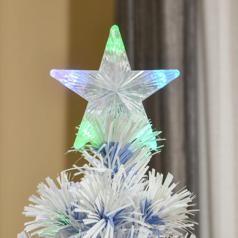 5FT Pre-Lit Artificial Fibre Optic Christmas Tree with LED Lights - Easy Storage Seasonal Decoration in White & Blue
