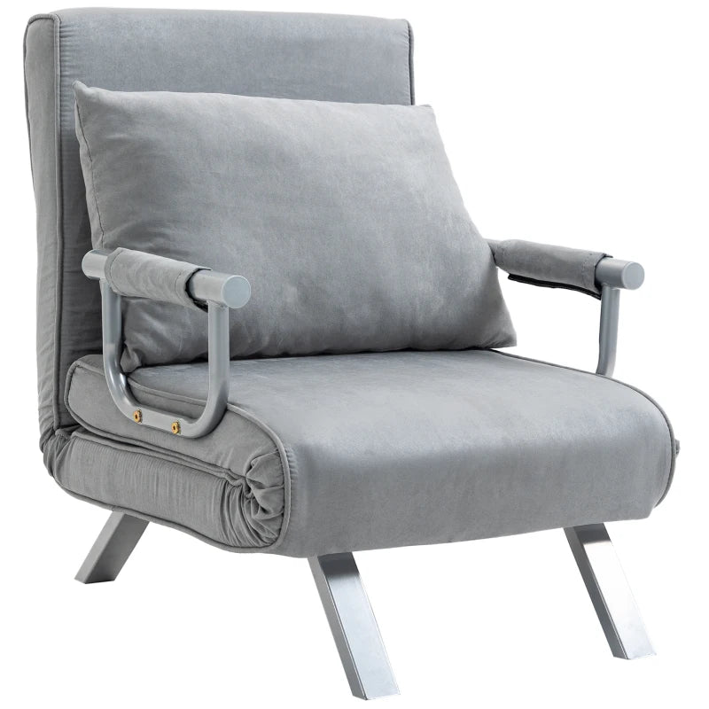 Grey Suedette Adjustable Back Futon Sofa Chair for Stylish Living Room Comfort