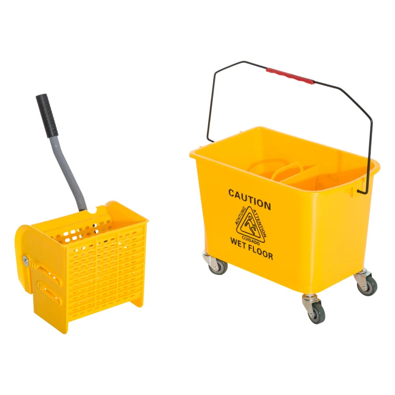 20L Yellow Mop Bucket on Wheels with Water Separation Panel - Ideal for Efficient Cleaning and Easy Mobility