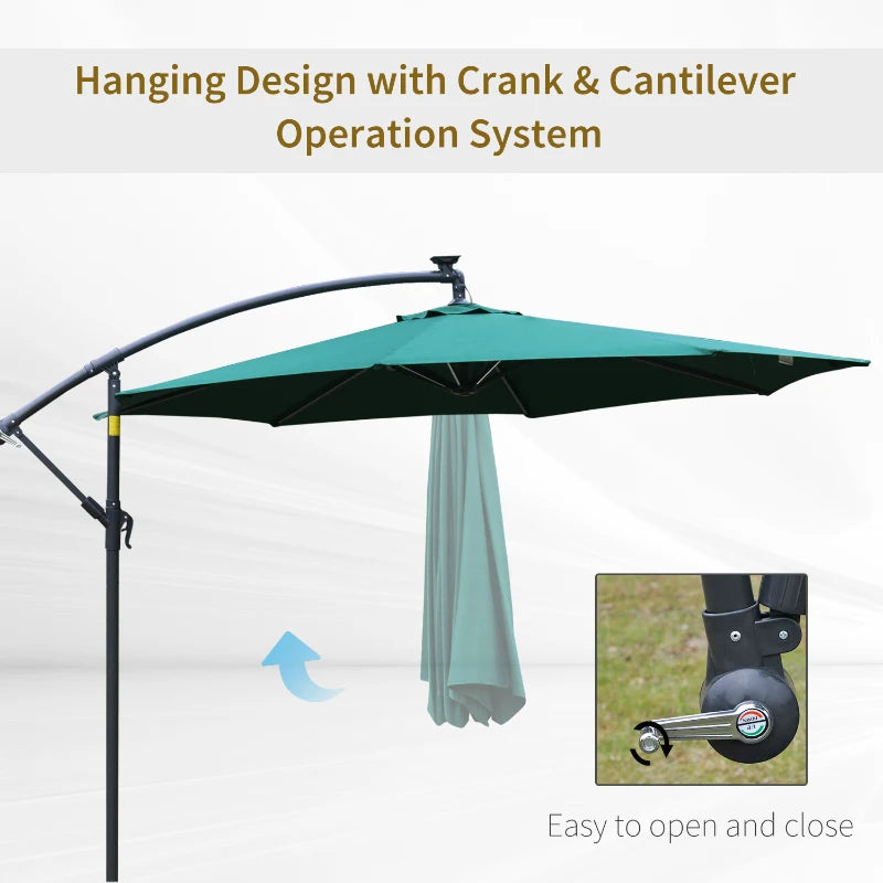 Green Solar LED Cantilever Parasol with Cross Base