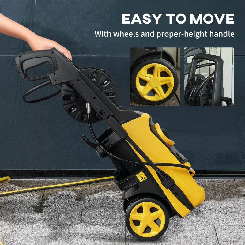 1800W High Pressure Washer - 150 Bar, 510 L/h Flow, Portable Jet Wash Cleaner with 6M Hose & Reel for Garden, Car, Furniture - Yellow