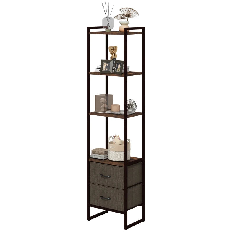 Four-Tier Industrial Display Shelf with Bottom Drawers - Rustic Storage Solution for Home and Office Decor