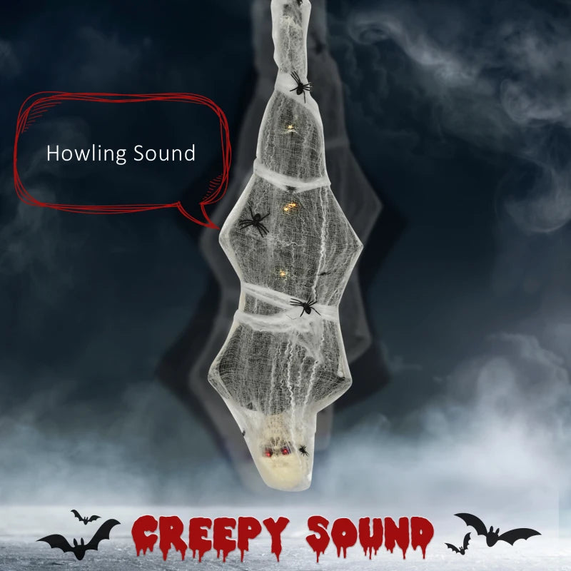 4.7ft Animated Hanging Mummy Halloween Decoration with Light Up Eyes, Sound, Motion Activation, Spider Web, Posable Arms