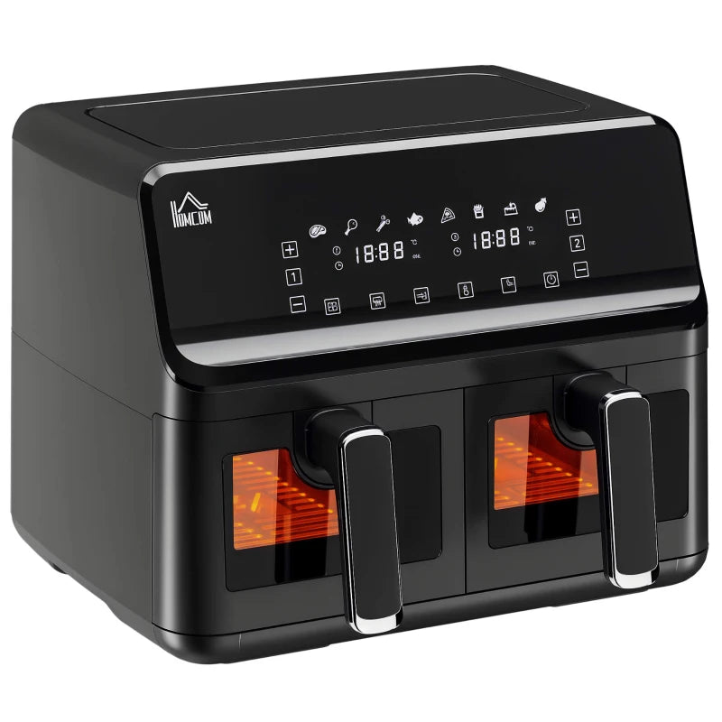 8L Dual Basket Air Fryer - 8-in-1 Digital Oven, 2500W, Timer, Preheat, Oil-Free Cooking, Silver Finish