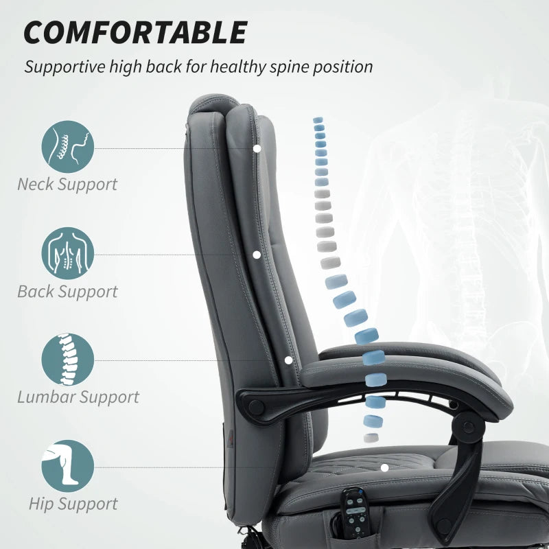 Executive Office Chair with 6-Point Massage & Heat - Ergonomic Light Grey Comfort for Home & Office