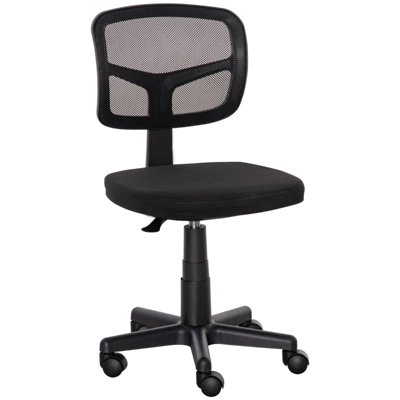 Ergonomic Small Office Chair without Arms Swivel Mesh Desk Chair with Curved Back and Wheels Height Adjustable for Home Vanity Computer Dressing Table Study Bedroom Holds Up to 120 kg