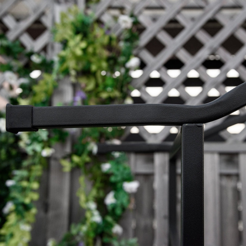 Black Steel Garden Arch with 2-Seater Bench for Flower Climbing