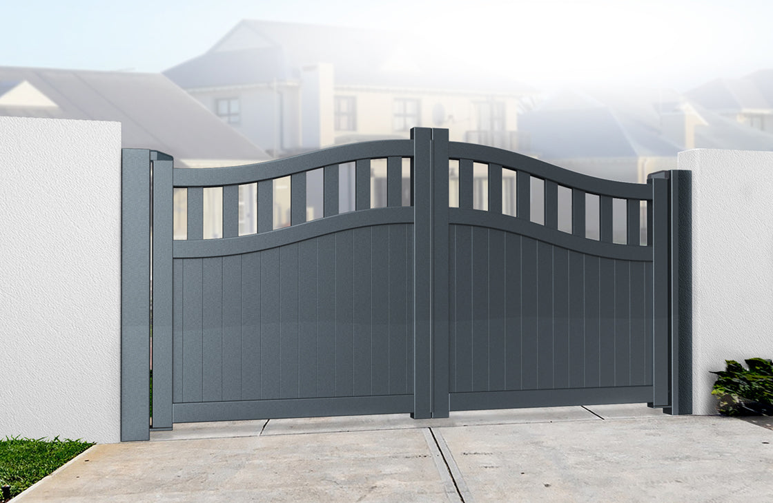 Readymade Bell Curved Top Aluminium Driveway Gates With Solid Mixed Infill