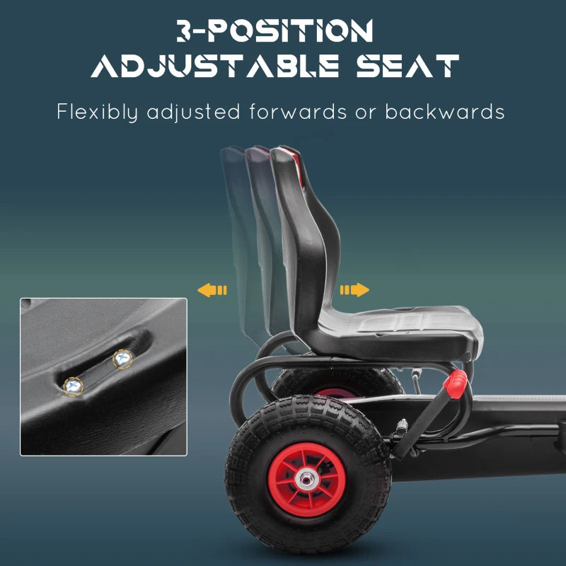 Kids Adjustable Seat Pedal Go Kart with Inflatable Tires for Outdoor Fun Red