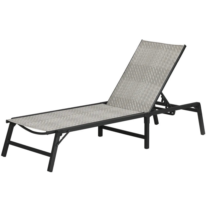 Foldable Rattan Sun Lounger - 5-Level Backrest, Recliner Chair (Mixed Grey)