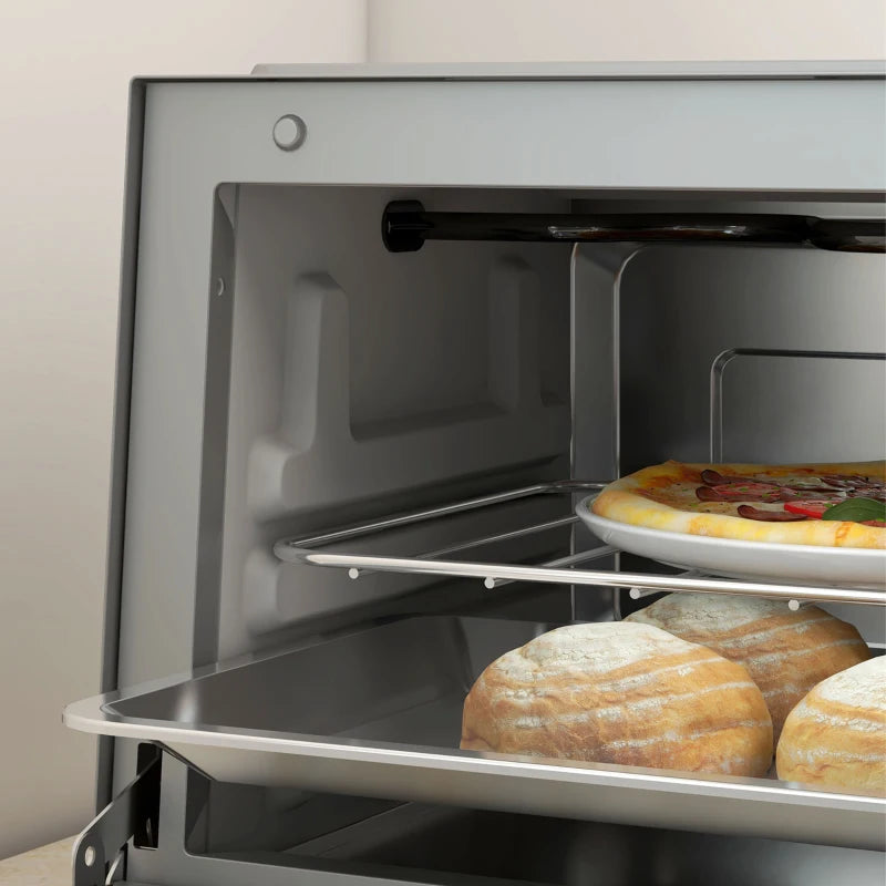 Compact 9L Mini Oven & Electric Grill - Adjustable Temp, Timer, Dishwasher Safe Tray, 750W, Silver Countertop Toaster Oven